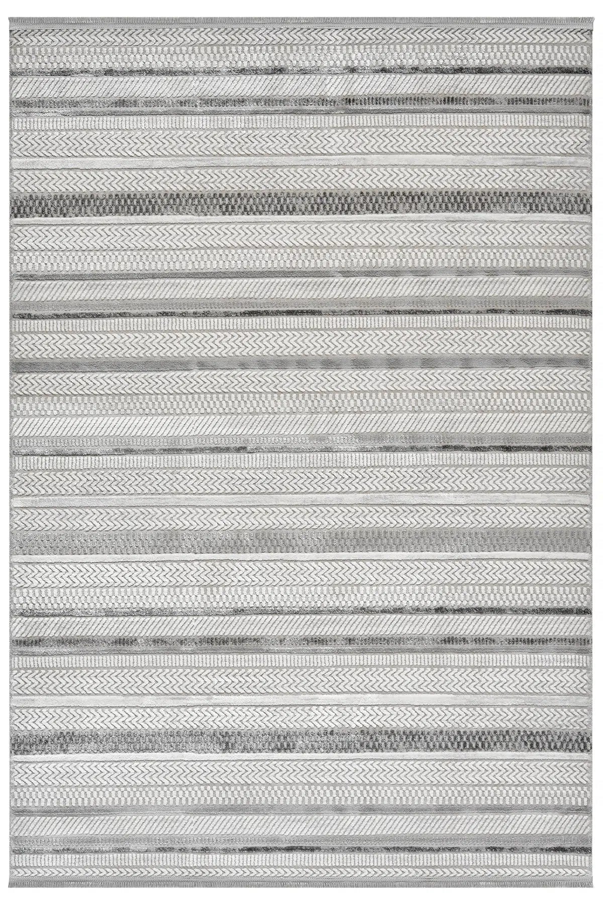 Krem Gri Yatay Çizgili Modern Halı 160x230 cm