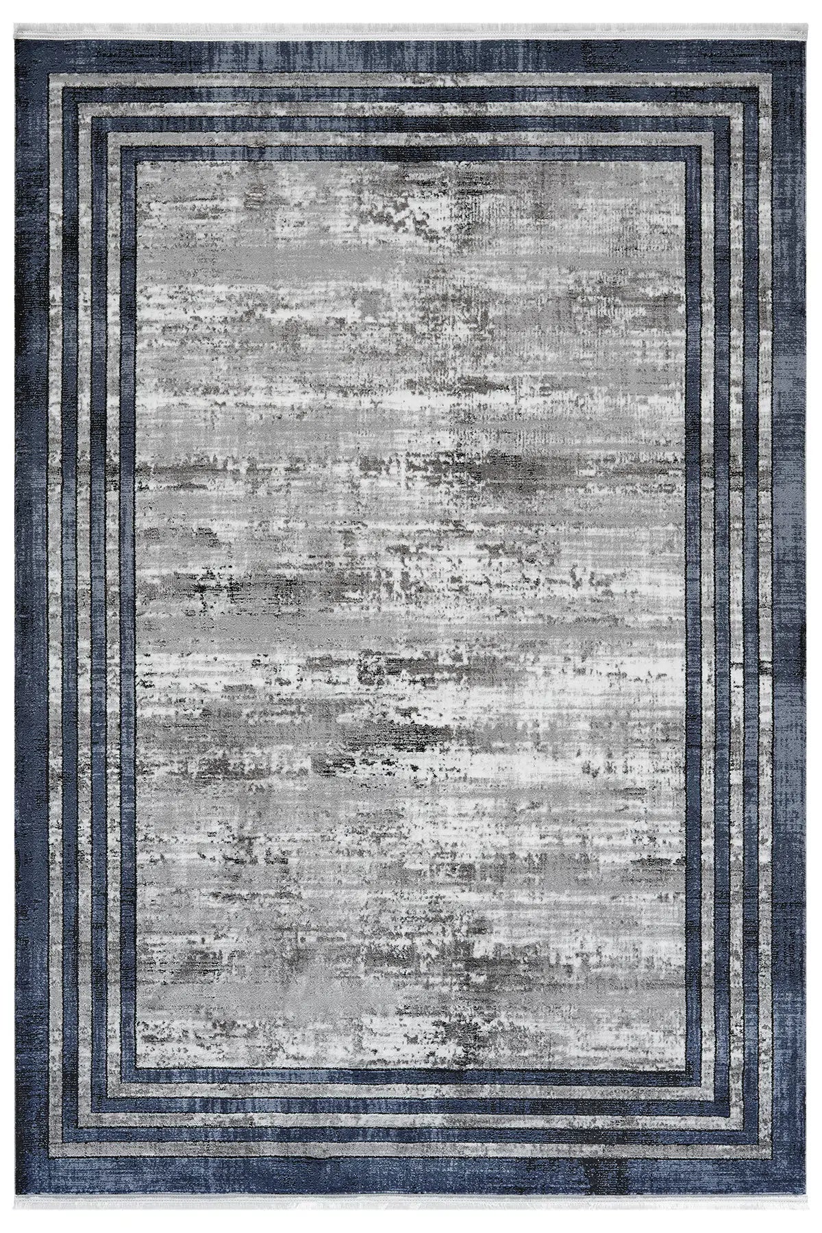 Gri Mavi Bordürlü Eskitme Vintage Halı 160x230 cm