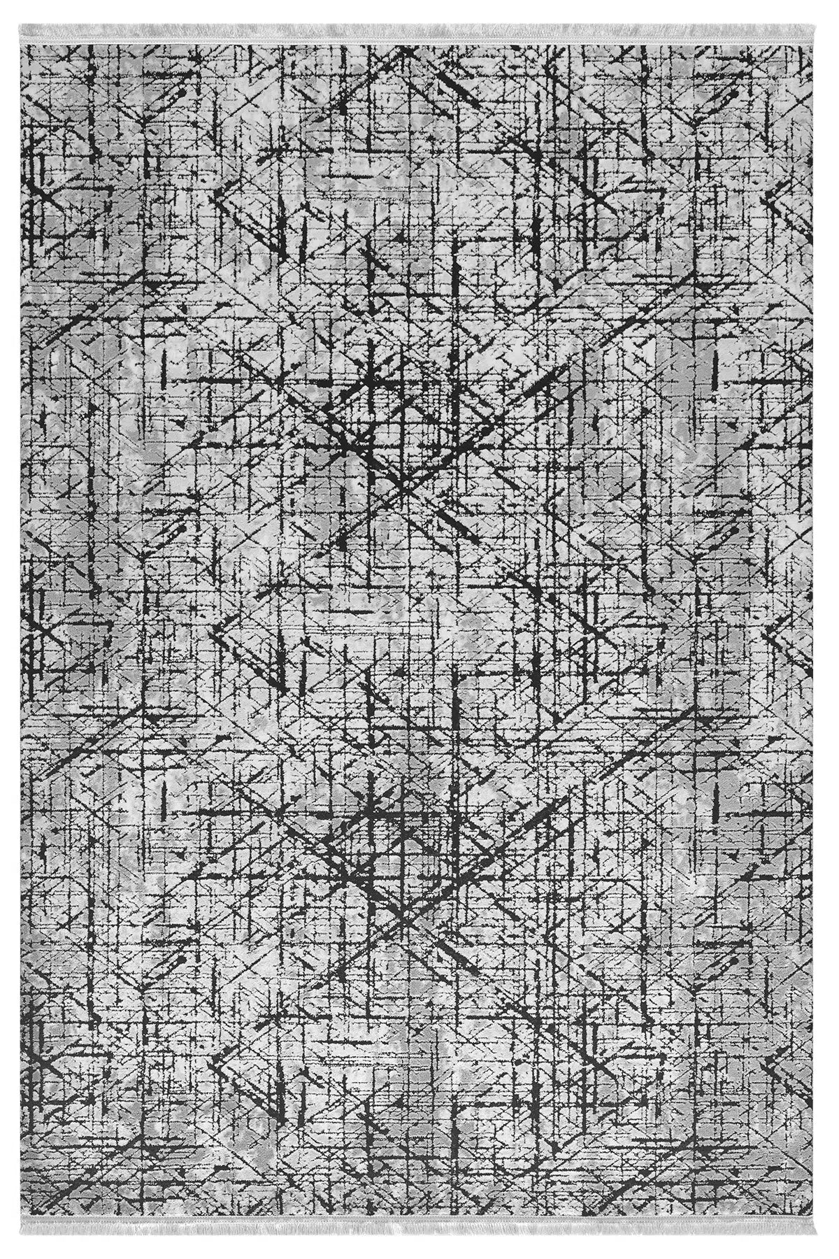 Gri Siyah Soyut Çizgi Desenli Modern Halı 160x230 cm