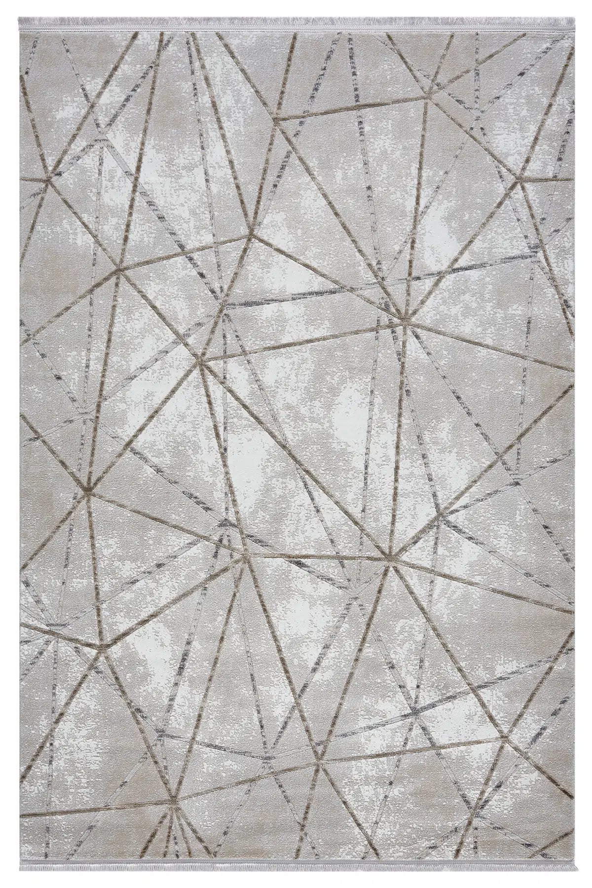 Krem Kahve Geometrik Çizgi Desenli Modern Halı 160x230 cm