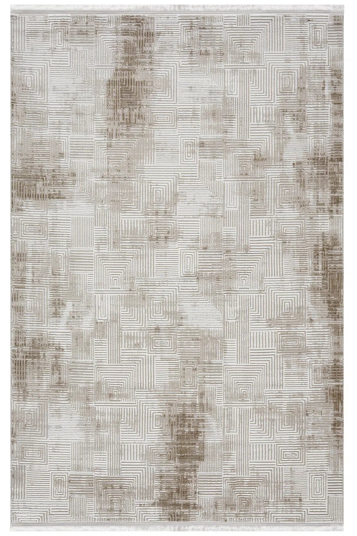Krem Kahve Eskitme Soyut Desenli Modern Halı 160x230 cm