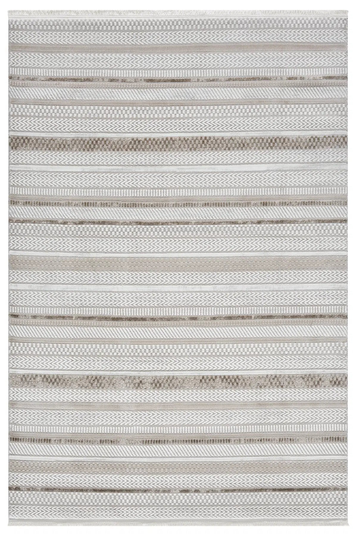 Krem Kahve Yatay Çizgili Modern Halı 160x230 cm