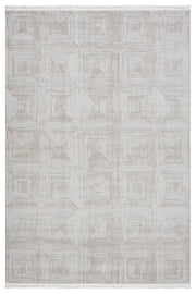 Kemik Gri Geometrik Kare Desenli Modern Halı 160x230 cm