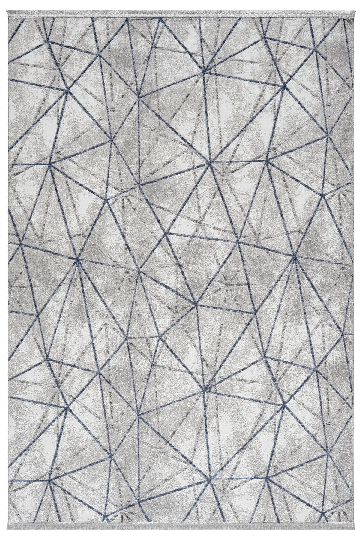 Gri Mavi Geometrik Çizgi Desenli Modern Halı 160x230 cm