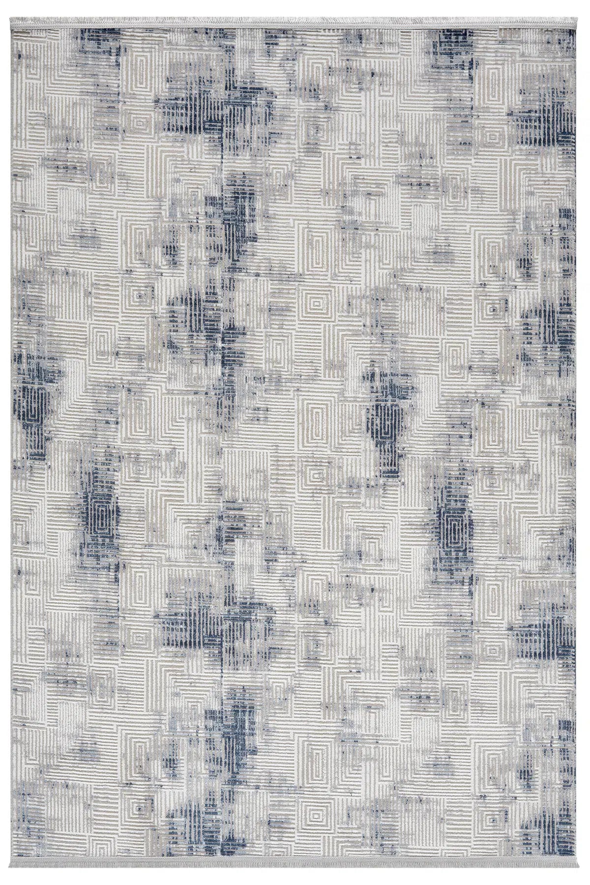 Krem Mavi Eskitme Soyut Desenli Modern Halı 160x230 cm