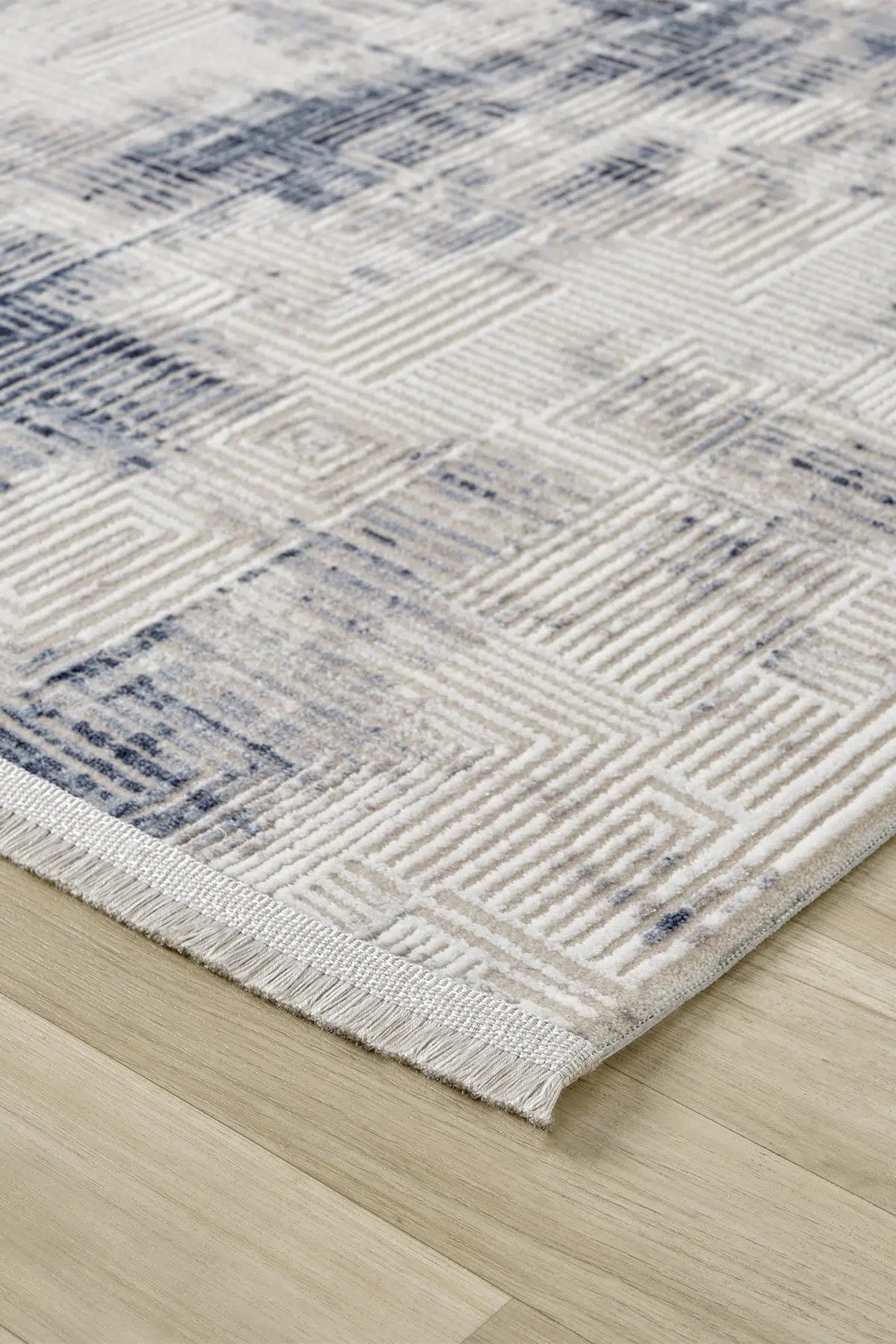 Krem Mavi Eskitme Soyut Desenli Modern Halı