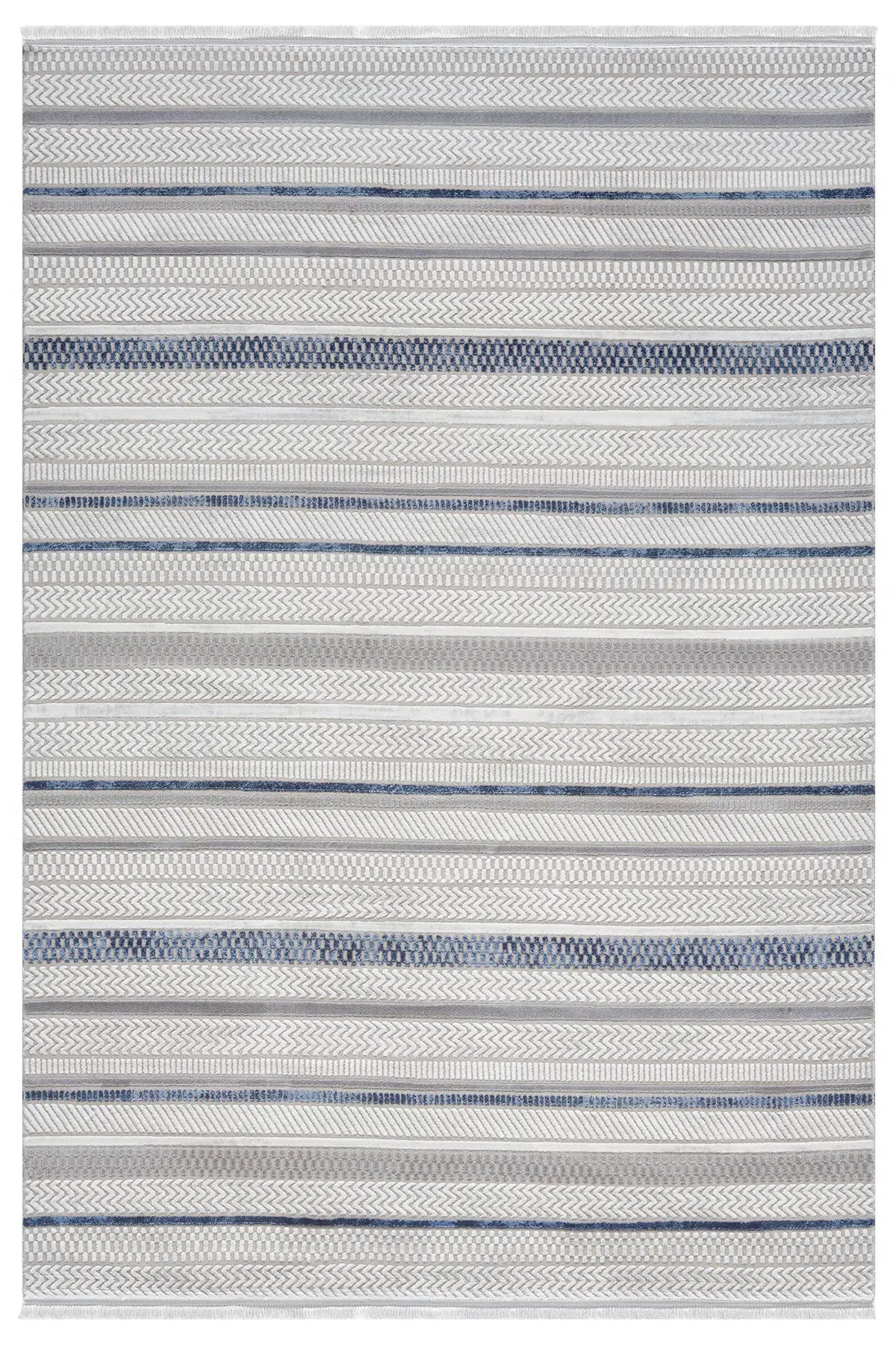 Krem Mavi Yatay Çizgili Modern Halı 160x230 cm