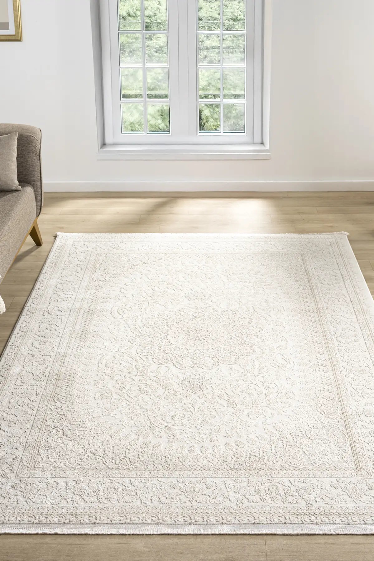 Bej Leke Tutmaz Dokulu Minimal Modern Halı - 12003BS