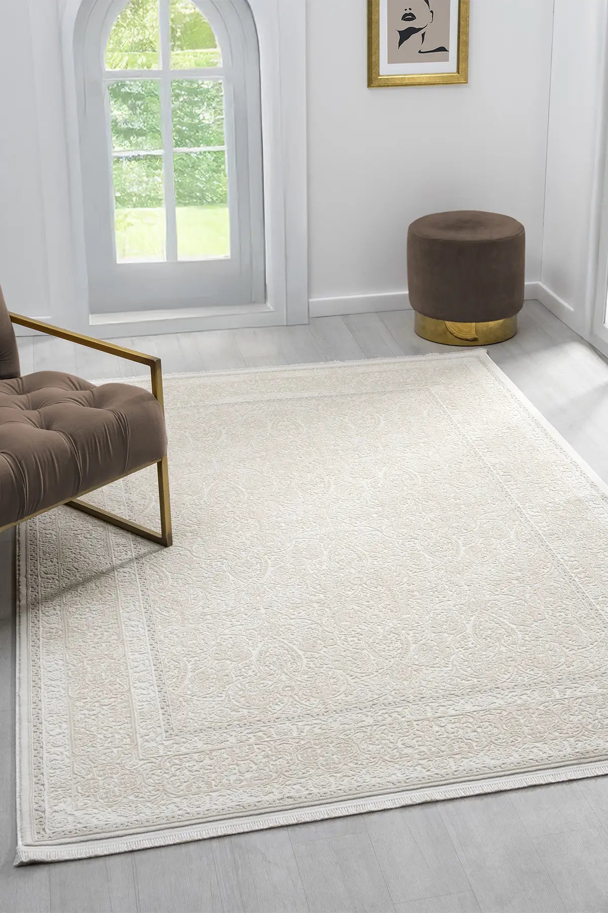 Bej Leke Tutmaz Dokulu Minimal Modern Halı - 12005BS