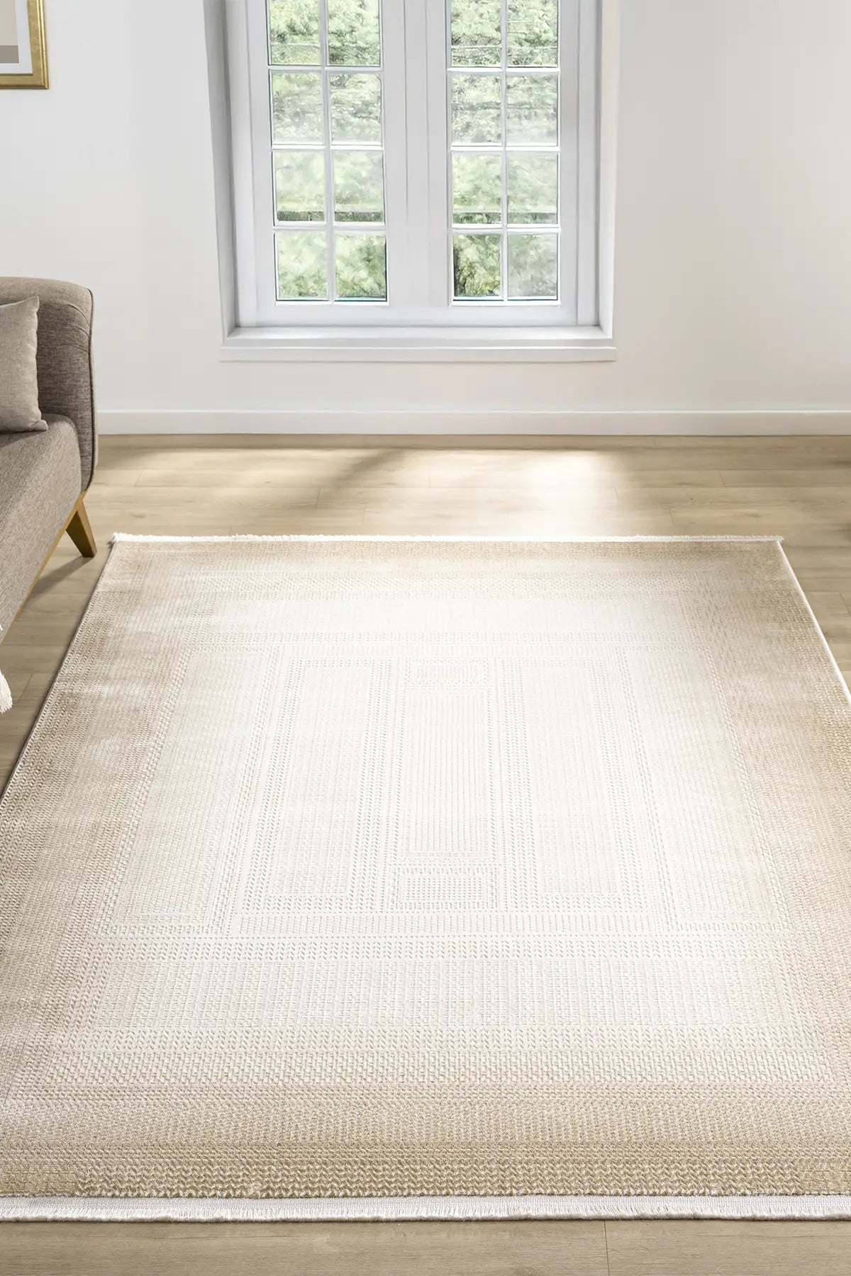 Bej Leke Tutmaz Dokulu Minimal Modern Halı - 12006BS