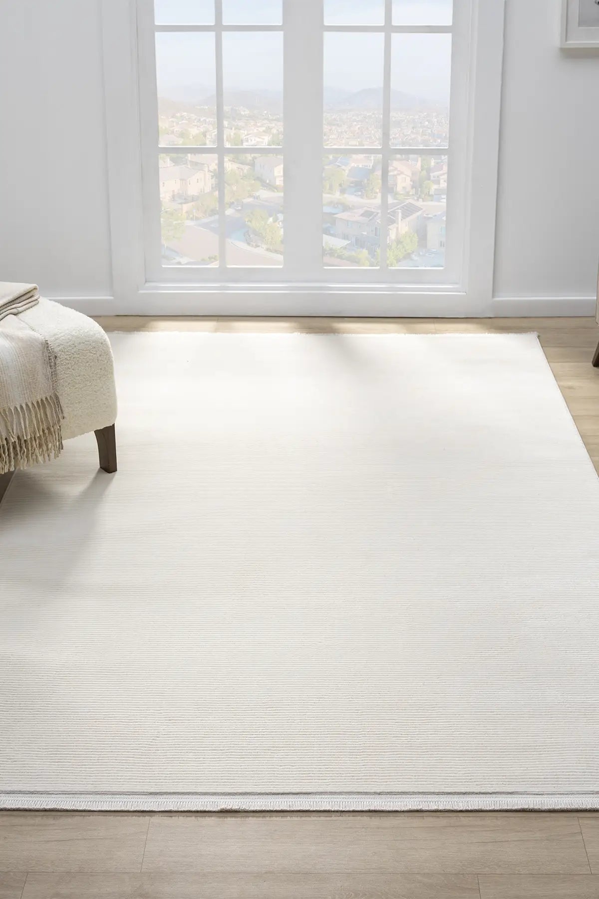 Krem Leke Tutmaz Dokulu Minimal Modern Halı - 12001KS