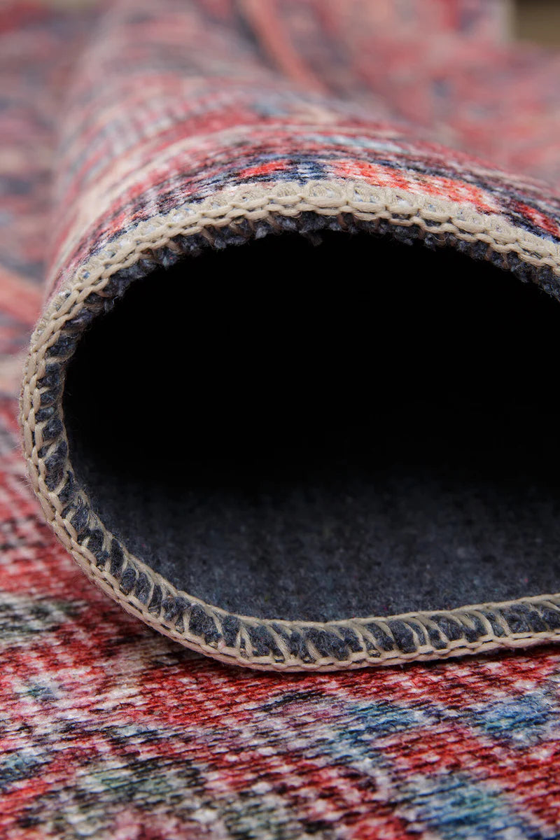 Kırmızı ve Lacivert Klasik Çiçekli Vintage Halı - OUTLET - T0627OU