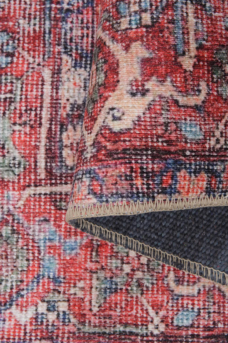 Kırmızı ve Lacivert Klasik Çiçekli Vintage Halı - OUTLET - T0627OU