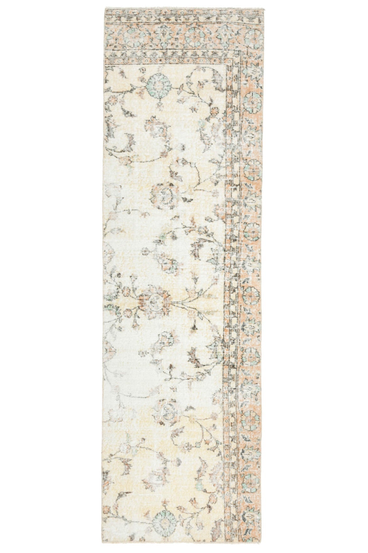 El yapımı vintage yolluk 76x269 cm çiçek desenli desenli yün - detay görünümü