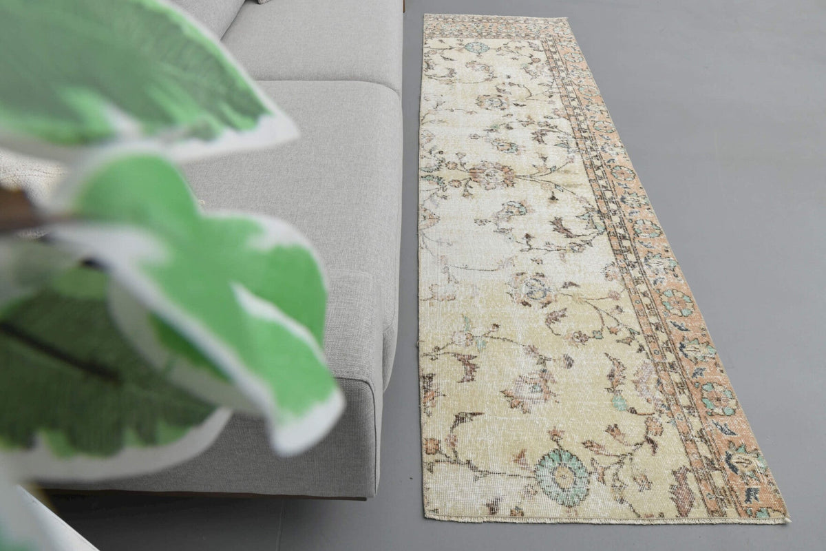 El yapımı vintage yolluk 76x269 cm çiçek desenli desenli yün - detay görünümü