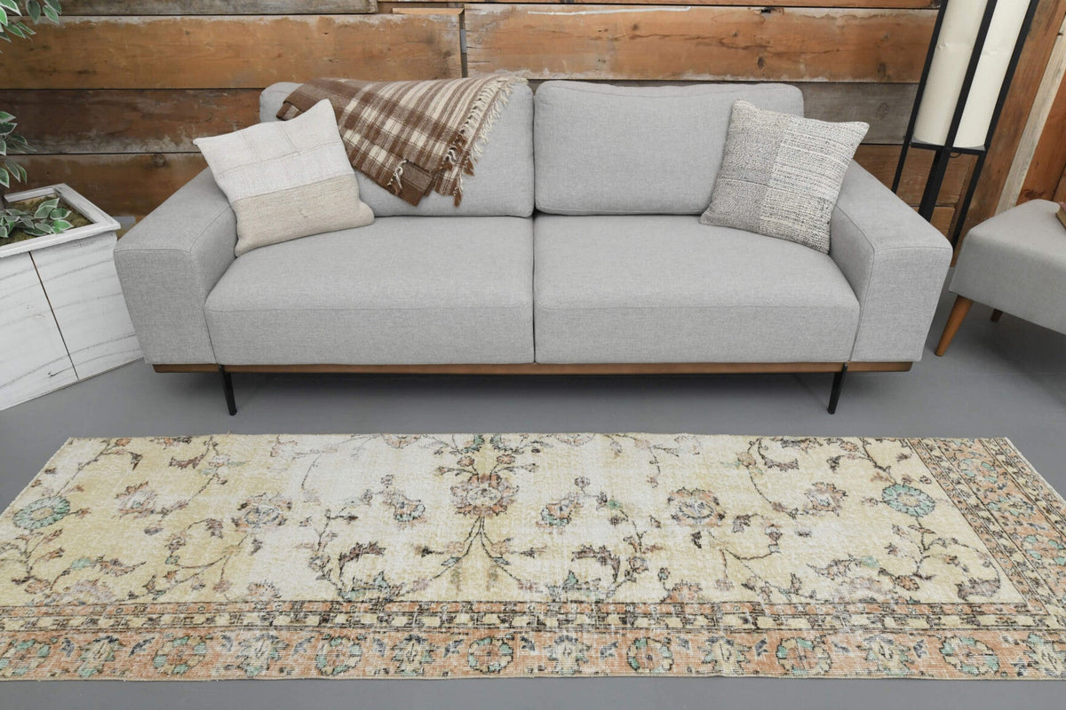 El yapımı vintage yolluk 76x269 cm çiçek desenli desenli yün - yakın çekim doku detayı
