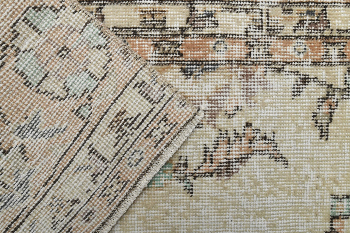 El yapımı vintage yolluk 76x269 cm çiçek desenli desenli yün - üstten görünüm