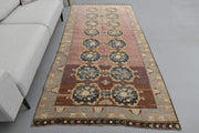 1970'lerden Anadolu kökenli ikat desenli el dokuma vintage yolluk, 138x287 cm