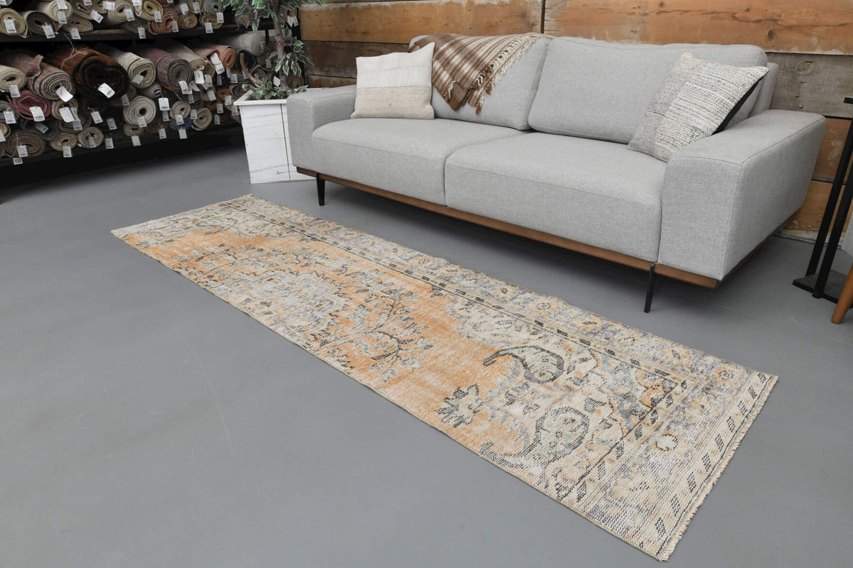 El yapımı vintage yolluk 79x269 cm oryantal desenli yün - kenar ve saçak detayı