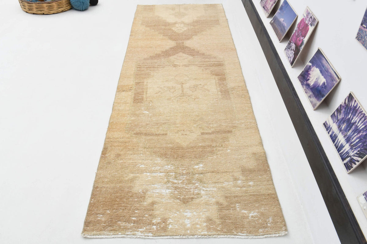 El yapımı vintage yolluk 81x254 cm oryantal desenli yün - kenar ve saçak detayı