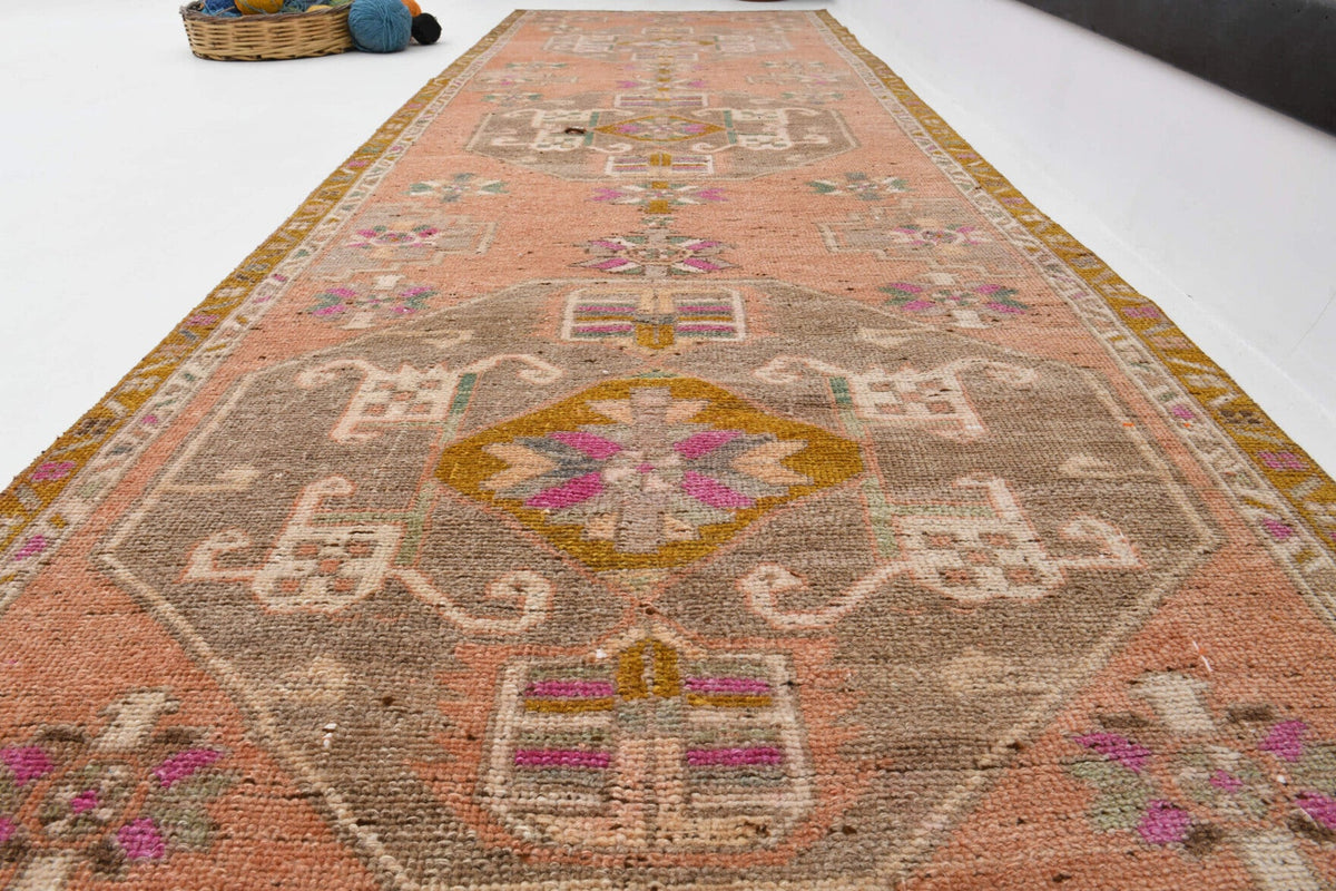 El yapımı vintage yolluk 112x381 cm oryantal desenli yün - desen detayı