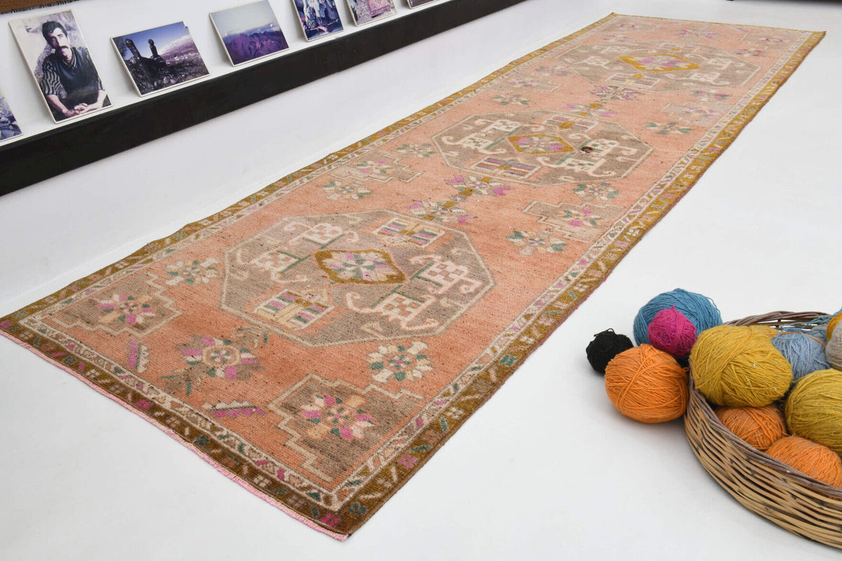 El yapımı vintage yolluk 112x381 cm oryantal desenli yün - farklı açıdan görünüm