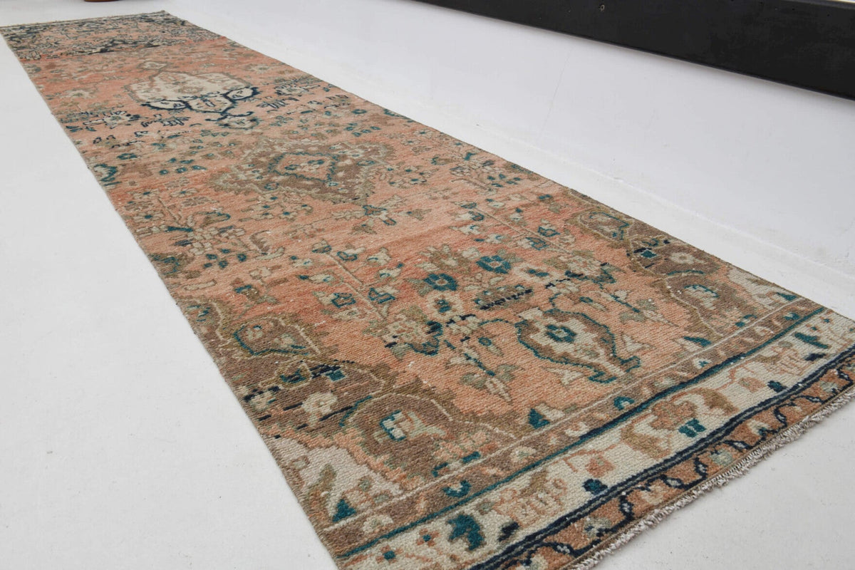 El yapımı vintage yolluk 71x320 cm oryantal desenli yün - yakın çekim doku detayı
