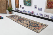El yapımı vintage yolluk 94x330 cm oryantal desenli yün - detay görünümü