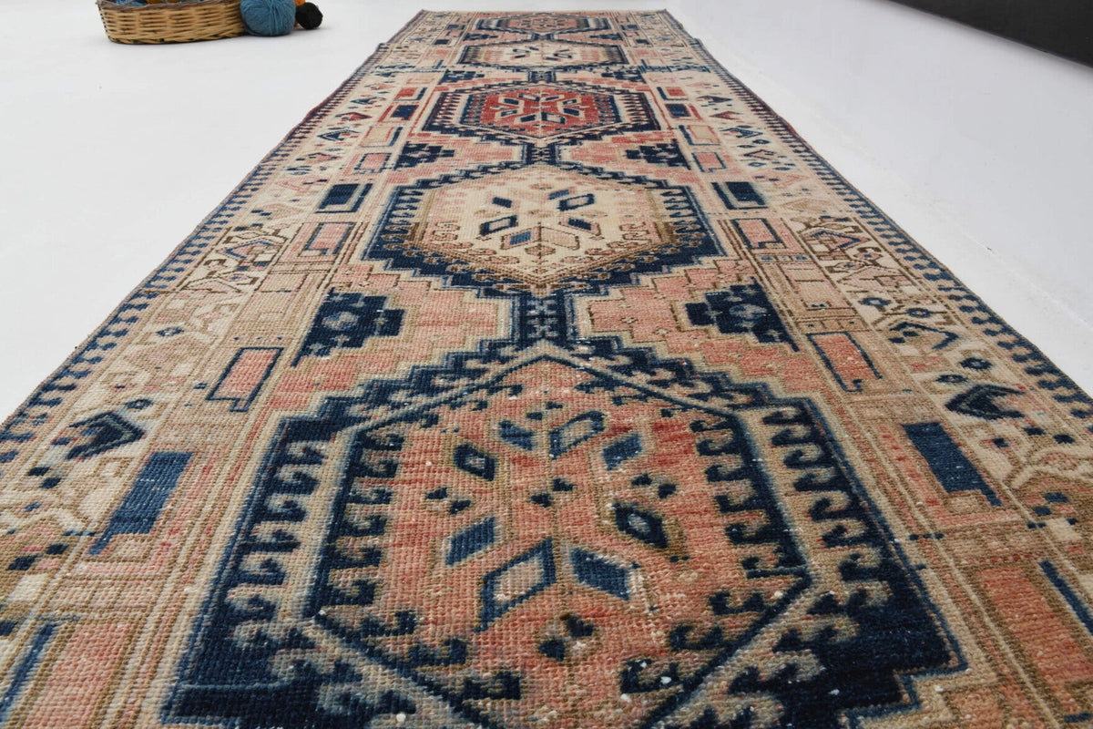 El yapımı vintage yolluk 94x330 cm oryantal desenli yün - desen detayı