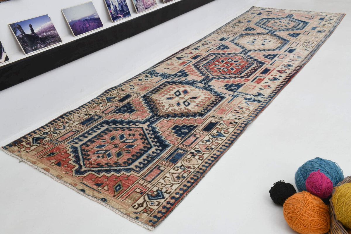 El yapımı vintage yolluk 94x330 cm oryantal desenli yün - farklı açıdan görünüm
