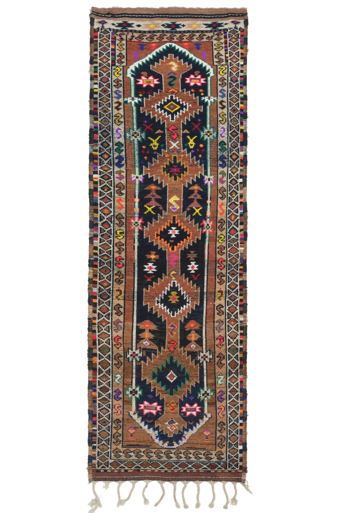 El yapımı vintage yolluk 94x302 cm oryantal desenli yün - detay görünümü