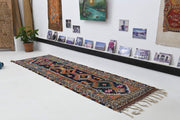 El yapımı vintage yolluk 94x302 cm oryantal desenli yün - detay görünümü