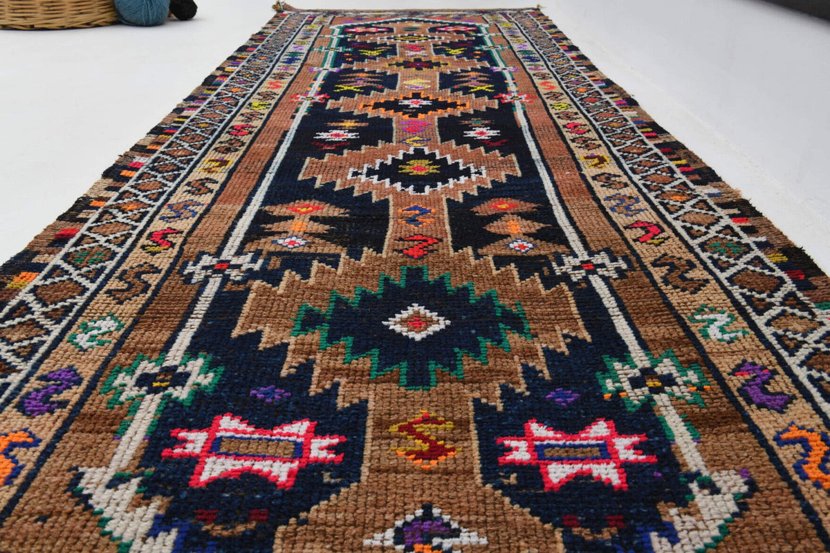El yapımı vintage yolluk 94x302 cm oryantal desenli yün - desen detayı