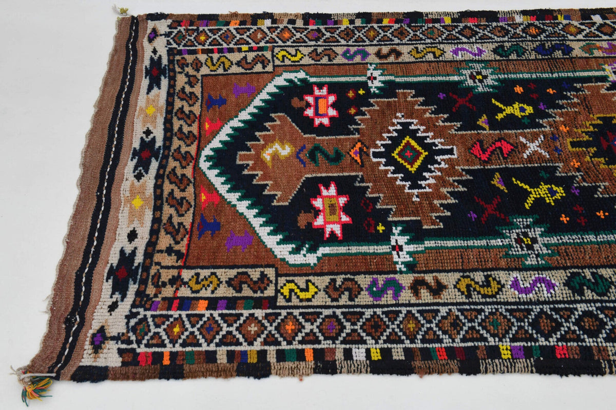 El yapımı vintage yolluk 94x302 cm oryantal desenli yün - açık alan görünümü