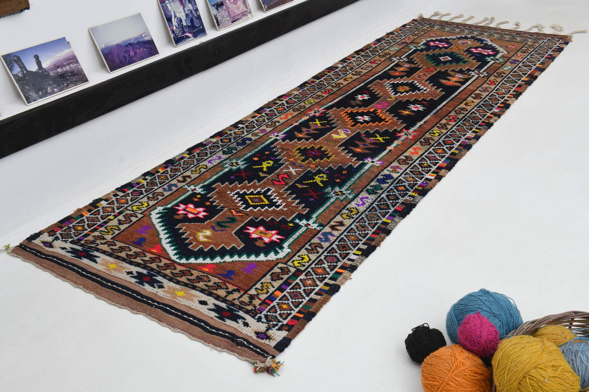 El yapımı vintage yolluk 94x302 cm oryantal desenli yün - farklı açıdan görünüm