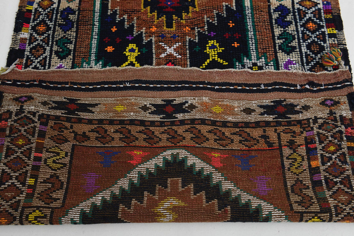 El yapımı vintage yolluk 94x302 cm oryantal desenli yün