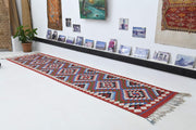 El yapımı vintage yolluk 91x363 cm oryantal desenli yün - detay görünümü
