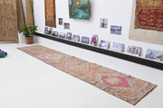 1970'lerden Anadolu kökenli oryantal desenli el dokuma vintage yolluk, 76x387 cm