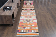 1960'lardan Anadolu kökenli oryantal desenli vintage kilim yolluk, 69x333 cm