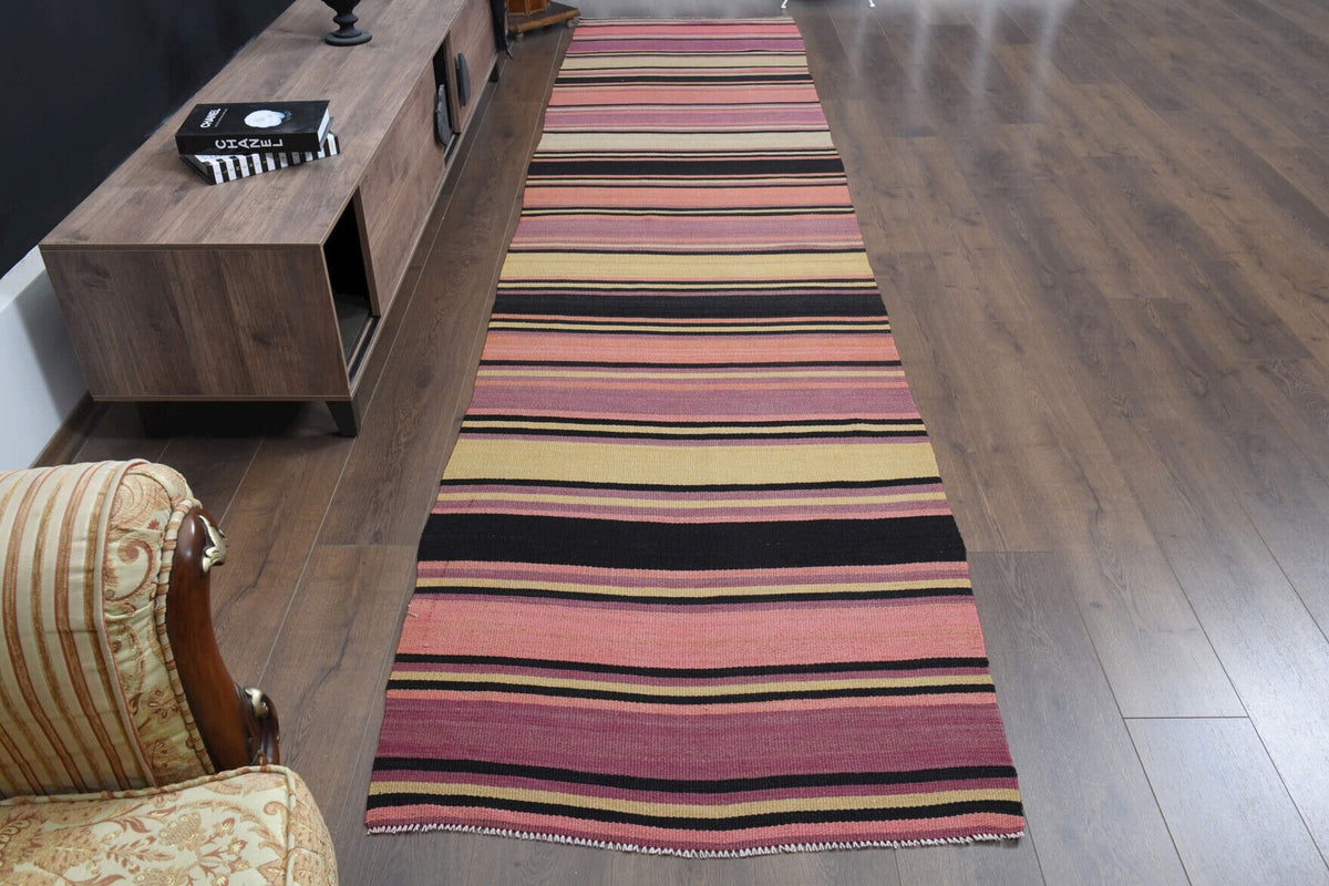 El yapımı vintage yolluk 94x401 cm oryantal desenli yün - detay görünümü