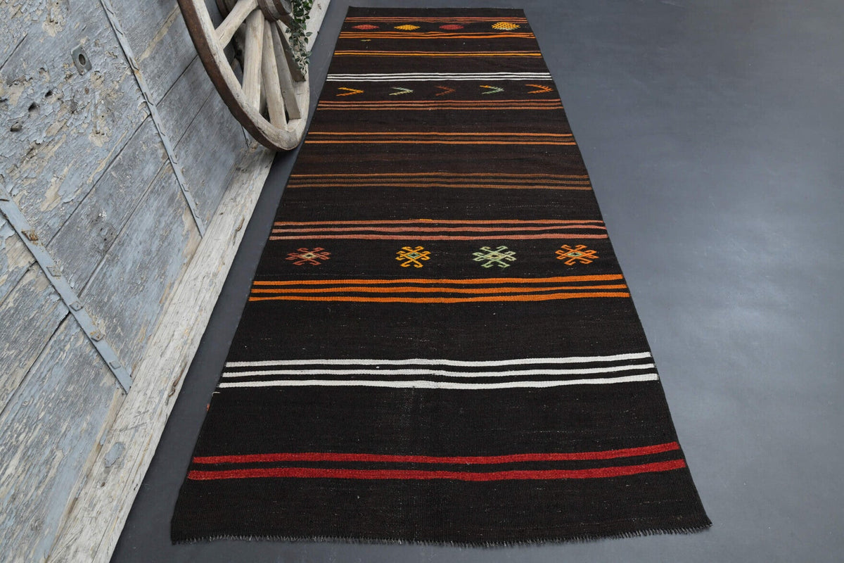 El yapımı vintage yolluk 117x356 cm oryantal desenli yün - detay görünümü