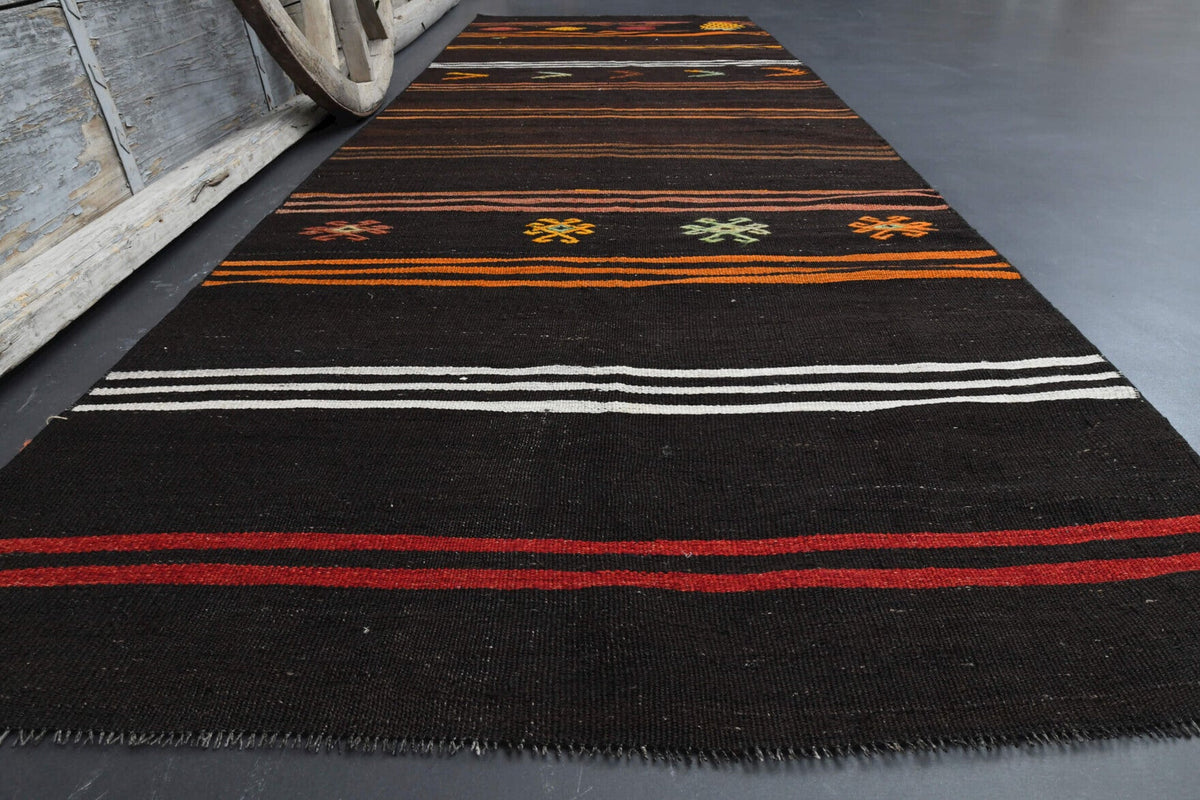 El yapımı vintage yolluk 117x356 cm oryantal desenli yün - yakın çekim doku detayı