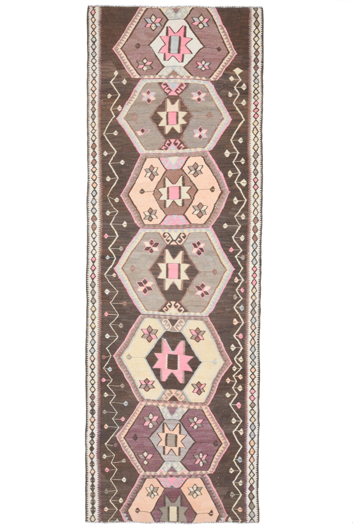 El yapımı vintage yolluk 119x348 cm oryantal desenli yün