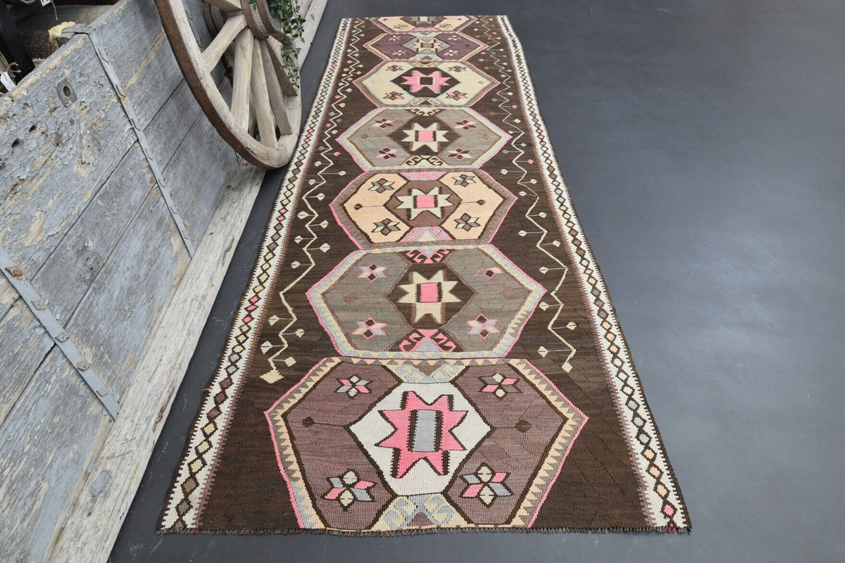 El yapımı vintage yolluk 119x348 cm oryantal desenli yün - detay görünümü
