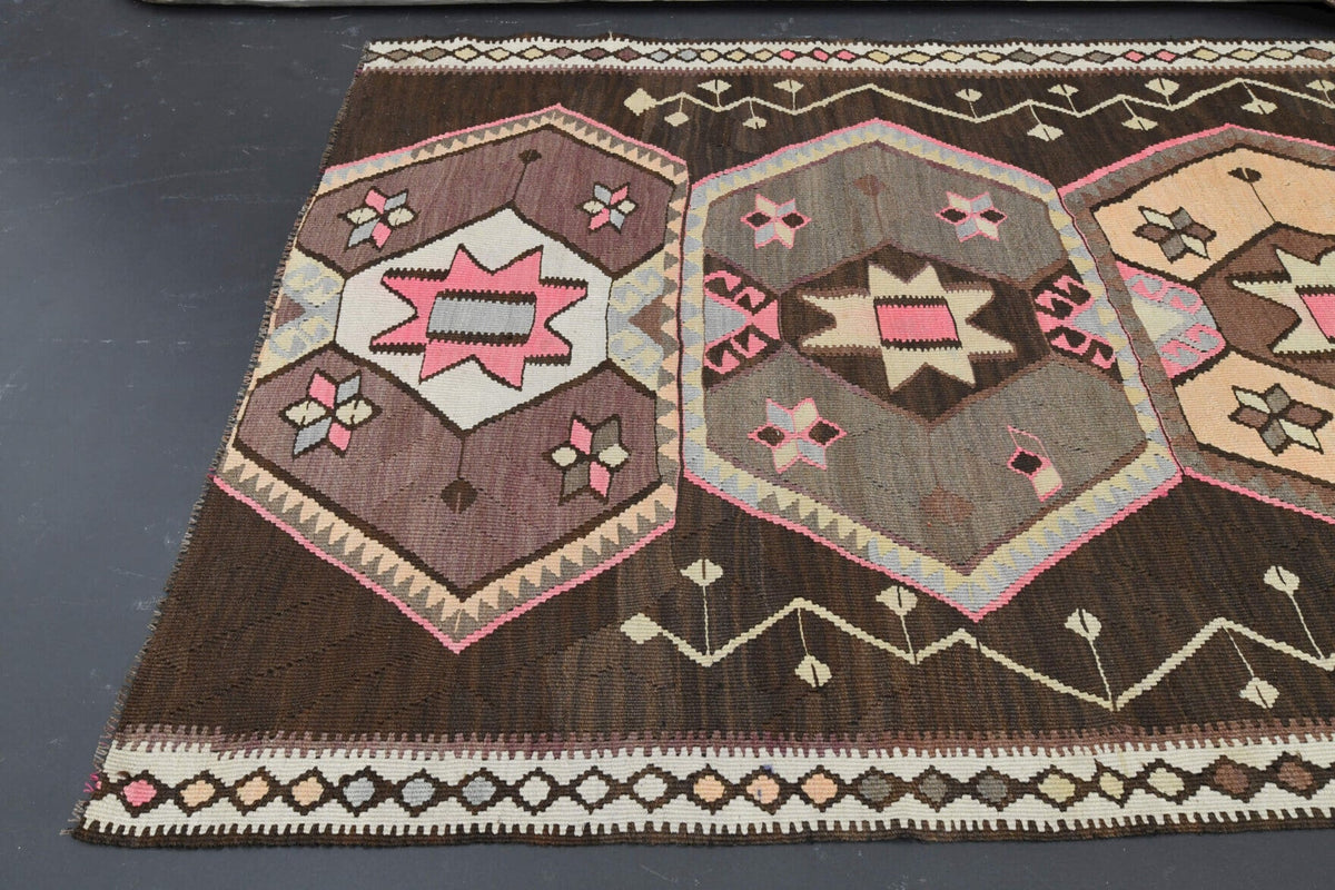 El yapımı vintage yolluk 119x348 cm oryantal desenli yün - desen detayı