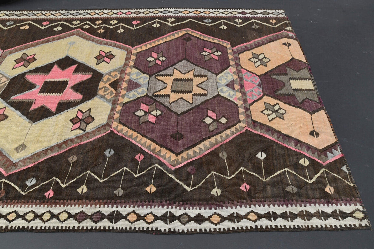 El yapımı vintage yolluk 119x348 cm oryantal desenli yün - üstten görünüm