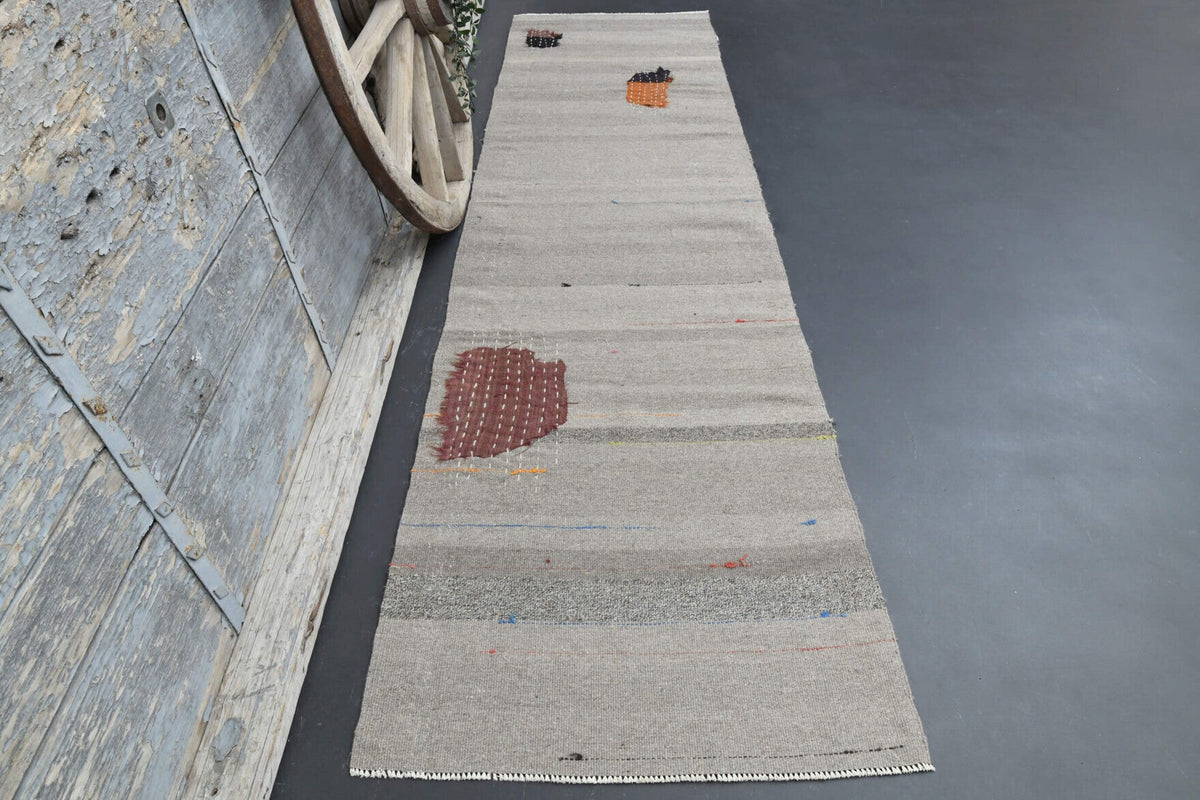 El yapımı vintage yolluk 86x333 cm oryantal desenli yün - detay görünümü