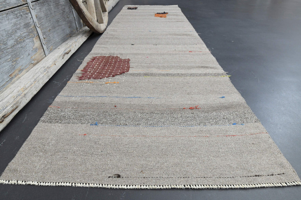 El yapımı vintage yolluk 86x333 cm oryantal desenli yün - yakın çekim doku detayı