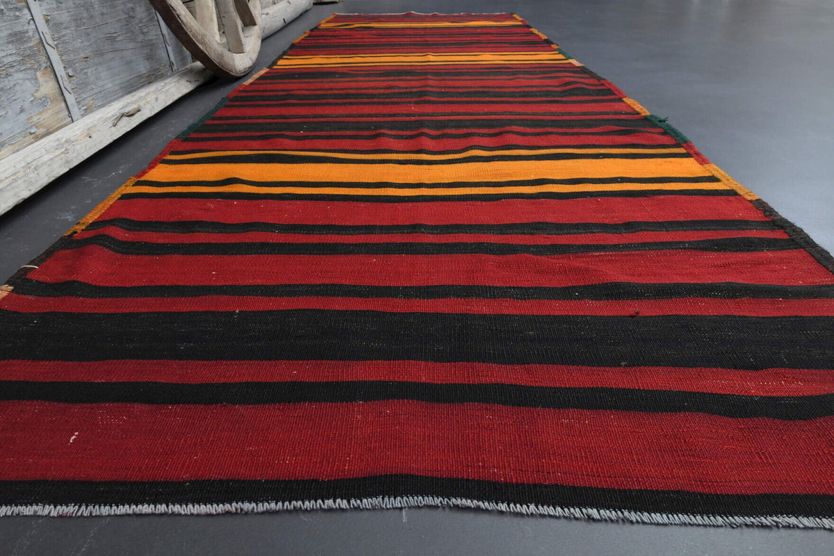 El yapımı vintage yolluk 122x368 cm oryantal desenli yün - yakın çekim doku detayı