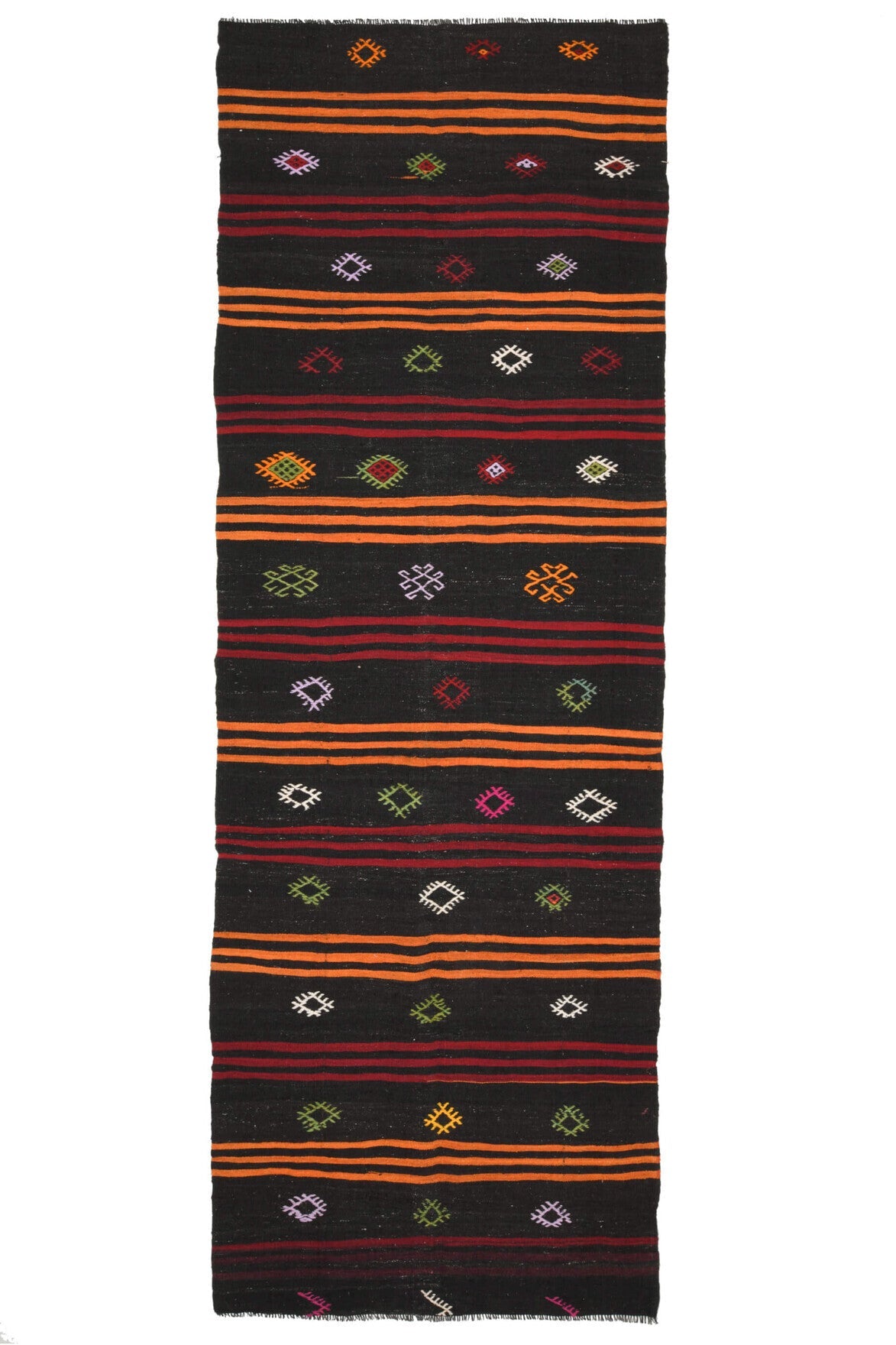 El yapımı vintage yolluk 142x411 cm oryantal desenli yün